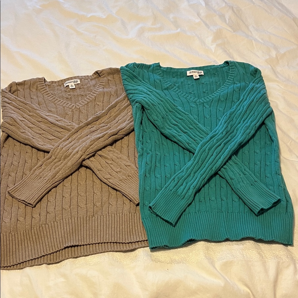 St. John's Bay V-Neck Sweater Duo - Teal and Taupe